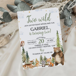Woodland Forest Animals Two Wild 2nd Birthday Invitation