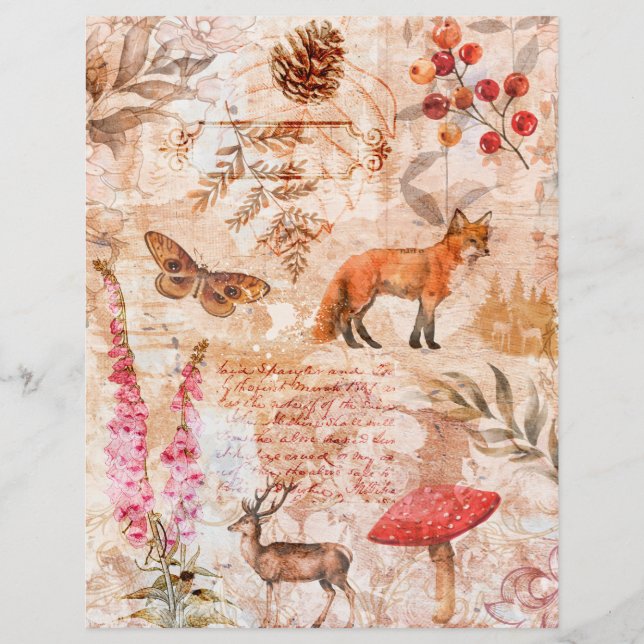 Woodland Forest Animals Vintage Scrapbook Paper (Front)