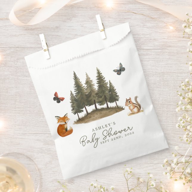 Woodland Forest Animals Watercolor Baby Shower Favour Bags (Clipped)
