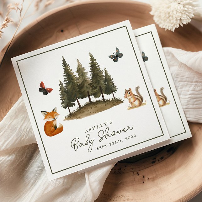 Woodland Forest Animals Watercolor Baby Shower Napkin (Creator Uploaded)