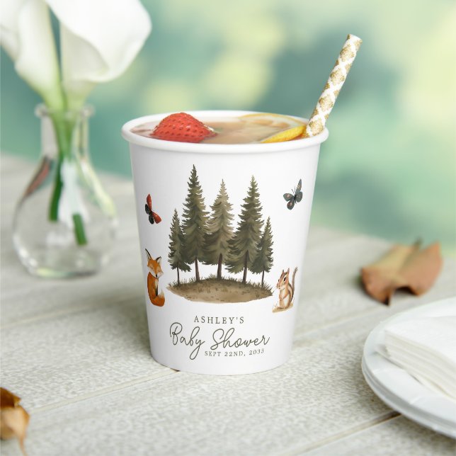 Woodland Forest Animals Watercolor Baby Shower Paper Cups (Insitu)
