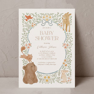 Woodland Forest Animals Watercolor Boy Baby Shower Invitation