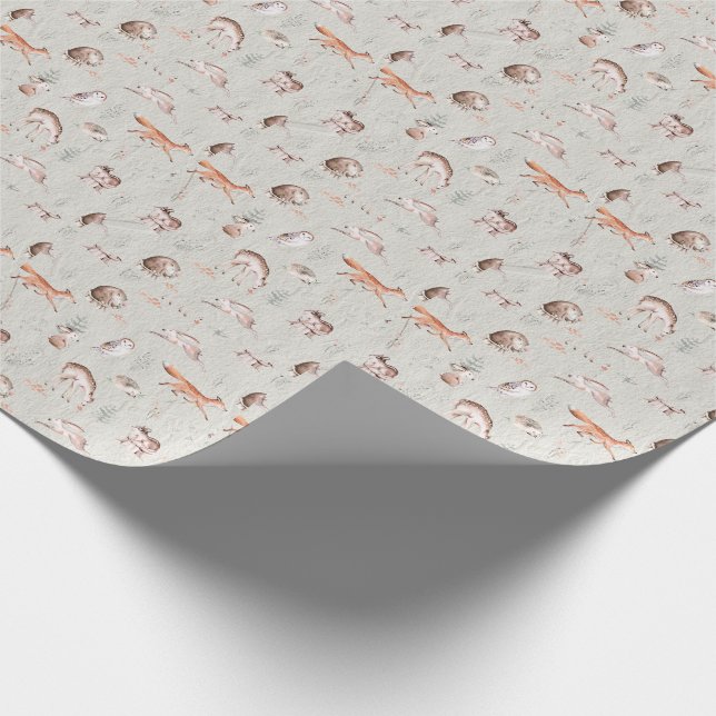 Woodland forest animals watercolor Scandinavian Wrapping Paper (Corner)
