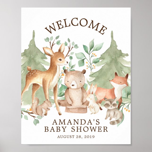 Woodland Forest Animals Welcome Baby Shower Poster (Front)
