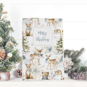 Woodland Forest Animals White Blue Christmas Medium Gift Bag