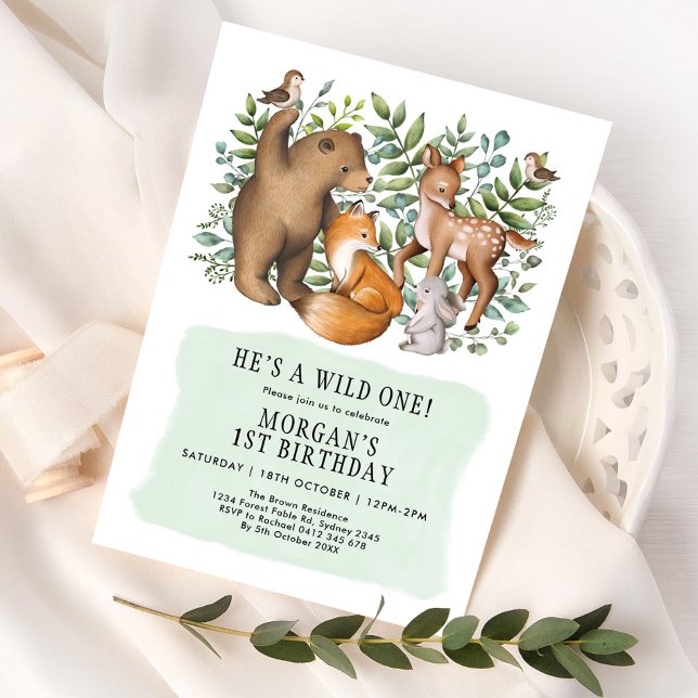 Woodland Forest Animals Wild One Birthday Boy Invitation (Creator Uploaded)