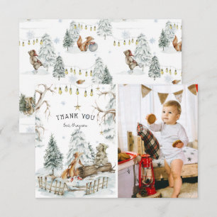 Woodland Forest Animals Winter Birthday Thank You Card