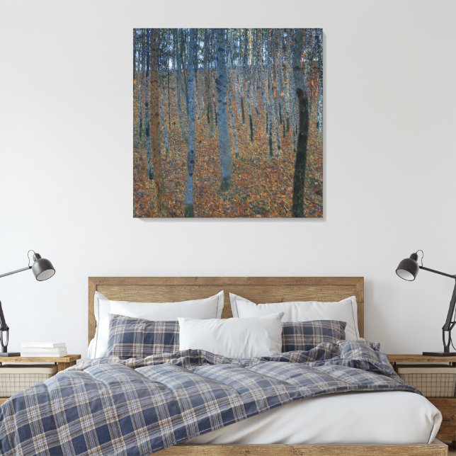 Woodland Forest Art Gustav Klimt-Beech Grove Canvas Print (Insitu(Bedroom))