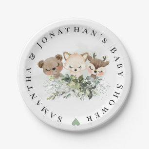 Woodland Forest Baby Animals Baby Shower Paper Plate