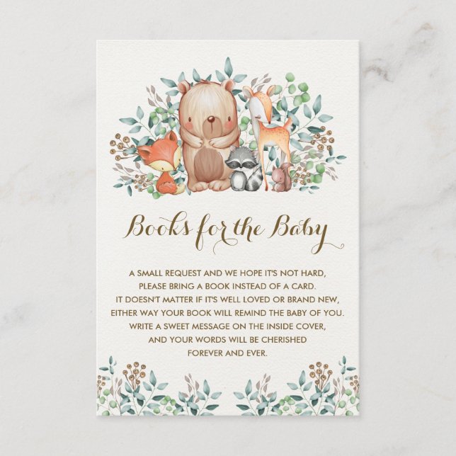 Woodland Forest Baby Animals Bring a Book Enclosure Card (Front)