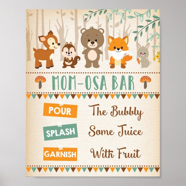 Woodland Forest Baby Animals Mimosa Bar Momosa Poster (Front)