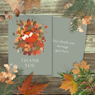 Woodland Forest Baby Fox Cub Rustic Boho Thank You Card