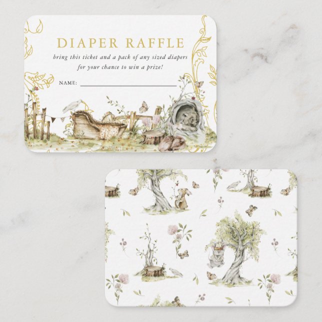 Woodland Forest Baby Shower | Diaper Raffle Enclosure Card (Front/Back)