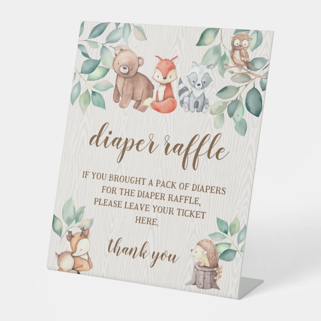 Woodland forest baby shower diaper raffle sign (Front)