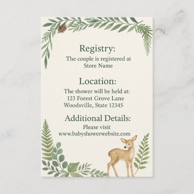 Woodland Forest Baby Shower Enclosure Card (Front)