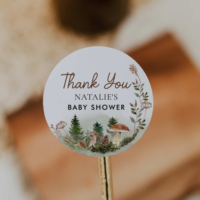 Woodland Forest Baby Shower Favor Classic Round Sticker (Creator Uploaded)