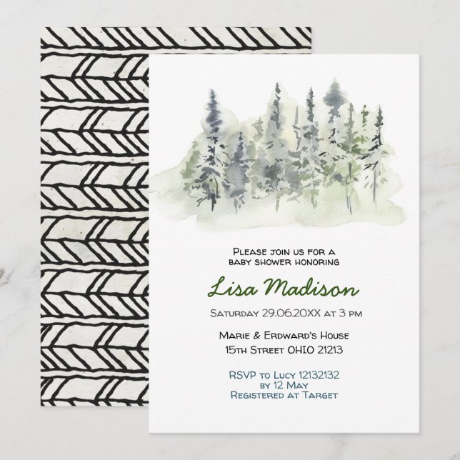 Woodland Forest Baby Shower Invitation  (Front/Back)