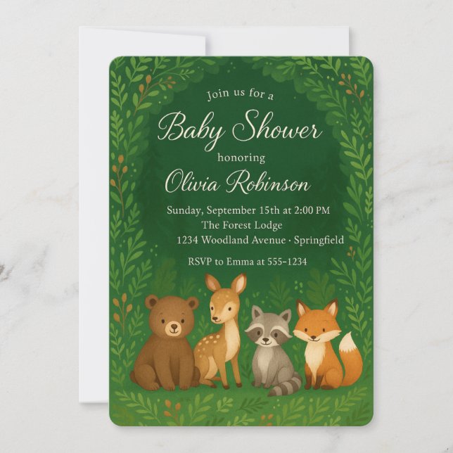 Woodland Forest Baby Shower Invitation (Front)