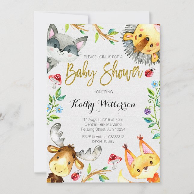 Woodland Forest Baby Shower invitation (Front)
