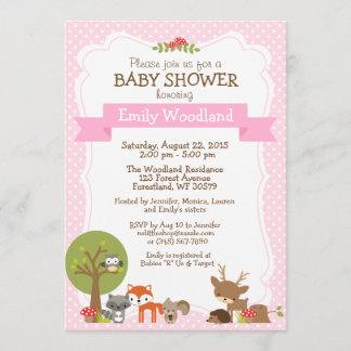 Woodland Forest Baby Shower invitation pink