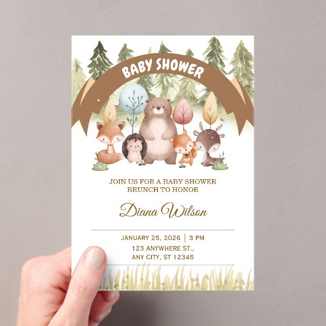 Woodland Forest Baby Shower Invite Acrylic Invitations (Insitu (Handheld))