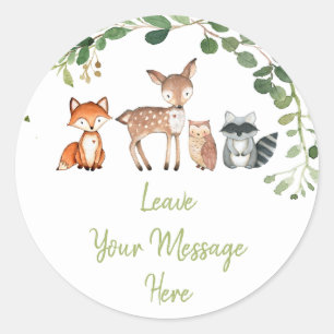 Woodland Forest Baby Shower Love Your Message Here Classic Round Sticker