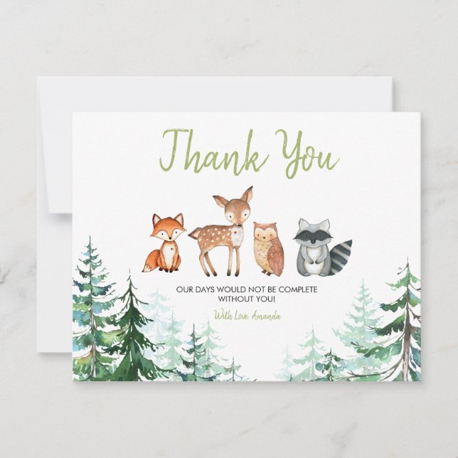 Woodland Forest Baby Shower Thank You Card (Front)