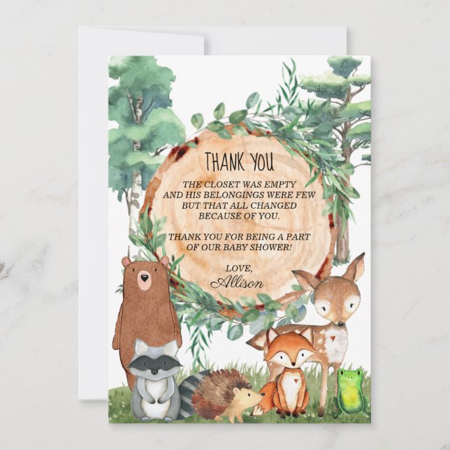 Woodland Forest Baby Shower Thank you card (Front)