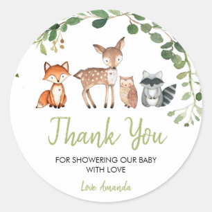 Woodland Forest Baby Shower Thank You Classic Round Sticker