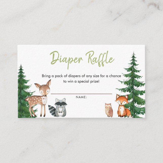 Woodland Forest Baby Showerr Diaper Raffle Enclosure Card (Front)