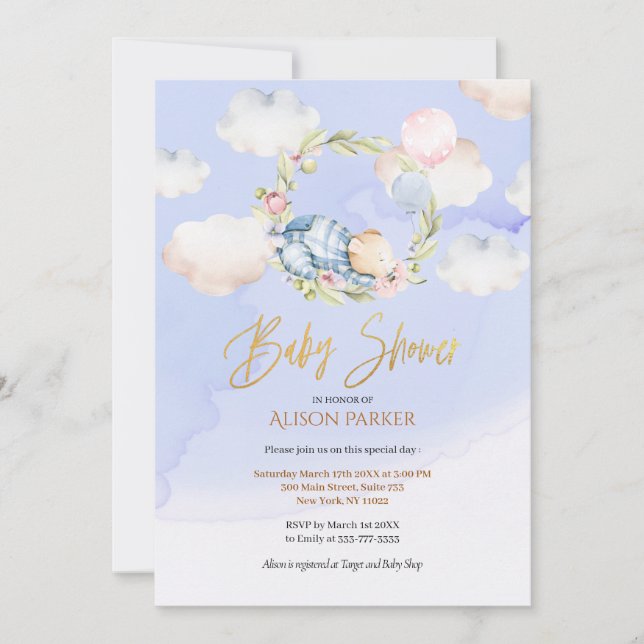 Woodland Forest Bear Cloud Dream | Baby Shower Invitation (Front)