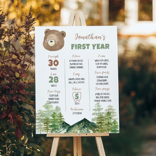 Woodland Forest Bear First Year Milestone Sign