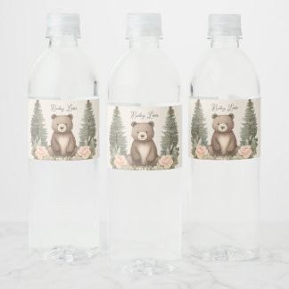 Woodland Forest Bear Water Bottle Label
