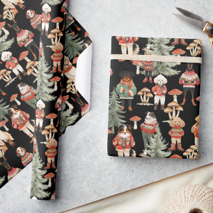 Woodland Forest Black Dog Christmas Wrapping Paper