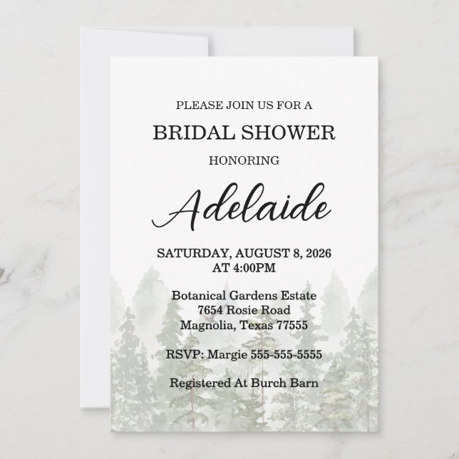 Woodland Forest Bridal Shower Green Invitation (Front)
