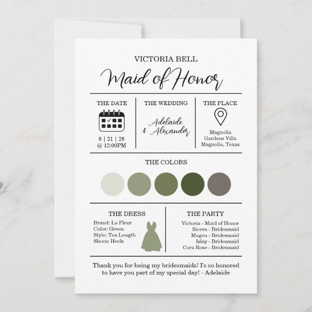 Woodland Forest Bridesmaid Information Card (Front)