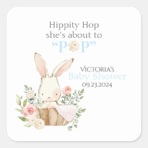 Woodland Forest Bunny Rabbit Floral Blue  Square Sticker