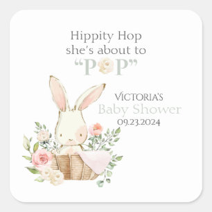 Woodland Forest Bunny Rabbit Floral Green Square Sticker