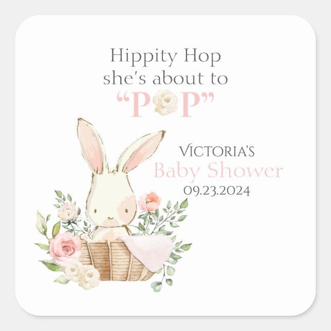Woodland Forest Bunny Rabbit Floral Pink Square Sticker (Front)