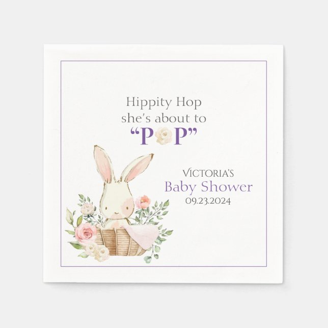 Woodland Forest Bunny Rabbit Purple Floral Napkins (Front)