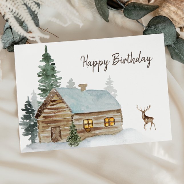 Woodland Forest Cabin with Deer Birthday Thank You Card (Creator Uploaded)