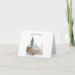 Woodland Forest Cabin with Deer Personalised Note Card