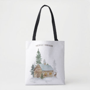 Woodland Forest Cabin with Deer Personalised Tote Bag