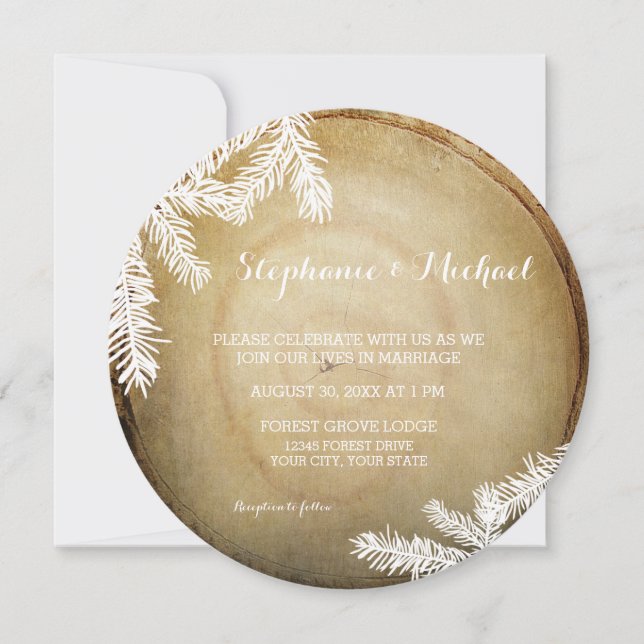 Woodland Forest Centre Cut Wood Tree Trunk Wedding Invitation (Front)