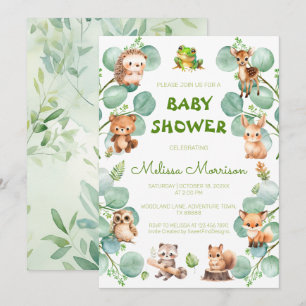 Woodland Forest Creatures Baby Boy Shower Invitation