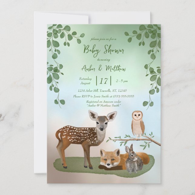 Woodland Forest Creatures Baby Shower Invitation (Front)