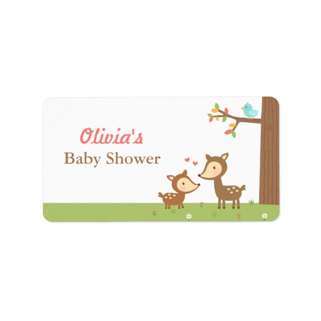 Woodland Forest Deer Baby Shower Party Labels (Front)