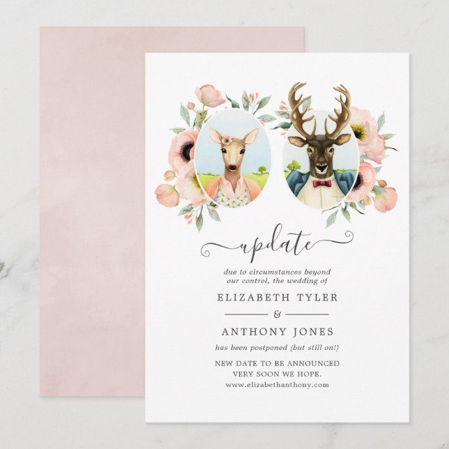 Woodland Forest Deer Boho Funny Wedding Update Invitation (Front/Back)