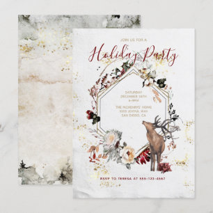 Woodland Forest Deer Floral Holiday Party Invitation