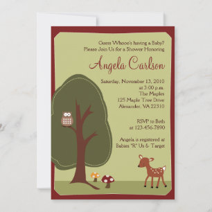 Woodland Forest Deer Owl Baby Shower Invitation